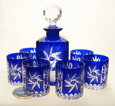 Cobalt Whisky decanter and glasses set Olive Mill