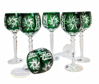 Szmaragdowe kryształowe kieliszki do wina 280ml Młynek Oliwka