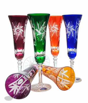 Kolorowe kryształowe kieliszki do szampana 170 ml Młynek Oliwka