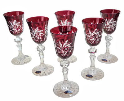 Rubinowe kryształowe kieliszki do likieru 60 ml Młynek Oliwka