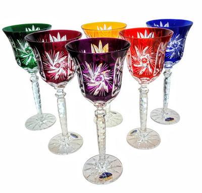 Coloured crystal wine glasses 280ml Olive Mill