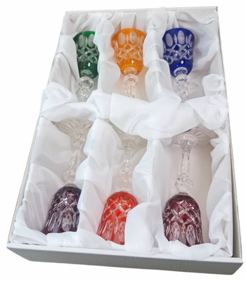 Kolorowe kryształowe kieliszki do likieru 60ml Krata Oliwka