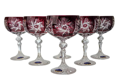 Rubinowe kryształowe kieliszki do szampana 150ml Młynek Oliwka