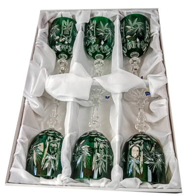 Szmaragdowe kryształowe kieliszki do wina 240 ml Młynek Oliwka