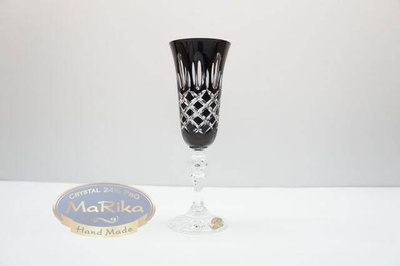 Czarne kryształowe kieliszki do szampana 150ml Krata Oliwka