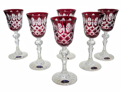 Rubinowe kryształowe kieliszki do likieru 60 ml Krata Oliwka