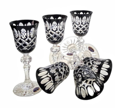 Czarne kryształowe kieliszki do likieru 60ml Krata Oliwka