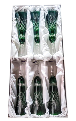 Szmaragdowe kryształowe kieliszki do szampana 170 ml Ananas