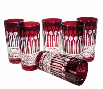 Rubinowe kryształowe szklanki do wody i drinków 320ml Francuski