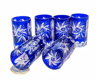 Kobaltowe kryształowe kieliszki do wódki 30ml Młynek Oliwka