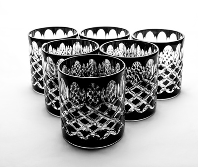 Black crystal whisky glasses 280ml Crate Olive