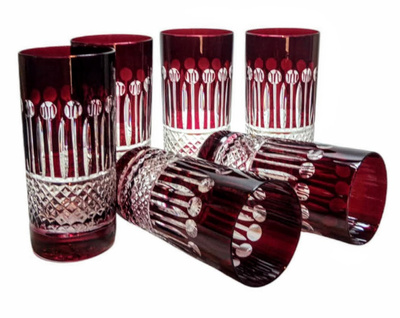 Rubinowe kryształowe szklanki do wody i drinków 320ml Francuski