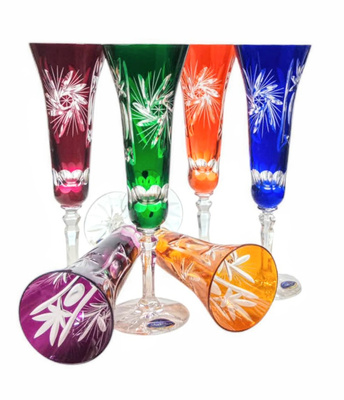 Kolorowe kryształowe kieliszki do szampana 170 ml Młynek Oliwka