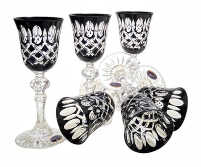 Czarne kryształowe kieliszki do likieru 60ml Krata Oliwka