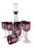 Rubinowy kryształowy zestaw do wina 6+1
