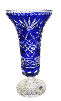 MaRika crystal Wazon kryształowy Kobaltowy 40 cm - elegancka dekoracja wnętrz z klasycznym wzorem Młynka, idealny na bukiety i stylowe aranżacje.