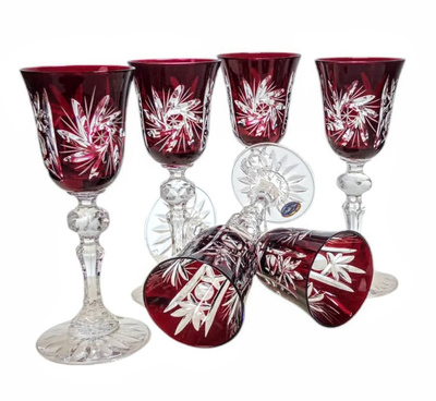 Rubinowe kryształowe kieliszki do likieru 60 ml Młynek Oliwka