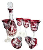 Engraved ruby hunting wine set 6+1