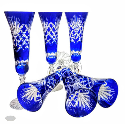Kobaltowe kryształowe kieliszki do szampana 170 ml Ananas