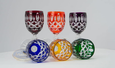 Kolorowe kryształowe kieliszki do likieru 60ml Krata Oliwka 6 sztuk