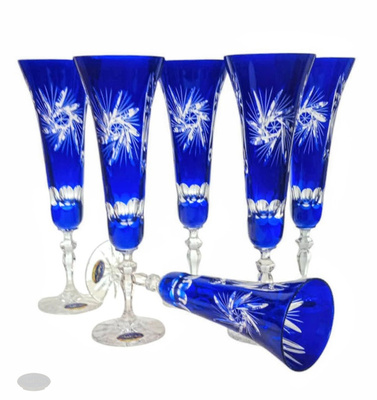 Kobaltowe kryształowe kieliszki do szampana 170 ml Młynek Oliwka