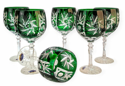 Szmaragdowe kryształowe kieliszki do wina 280 ml Młynek Oliwka