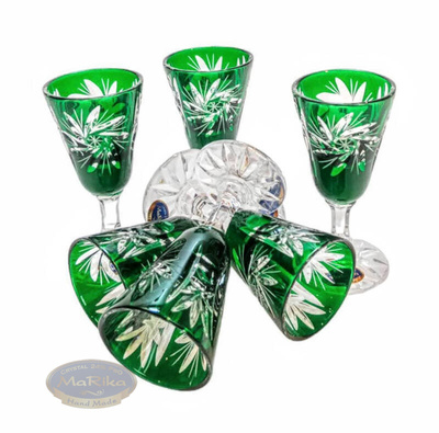 Emerald crystal 40ml vodka glasses Olive Mill