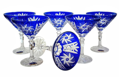 Kobaltowe kryształowe kieliszki do martini 110ml Młynek Oliwka