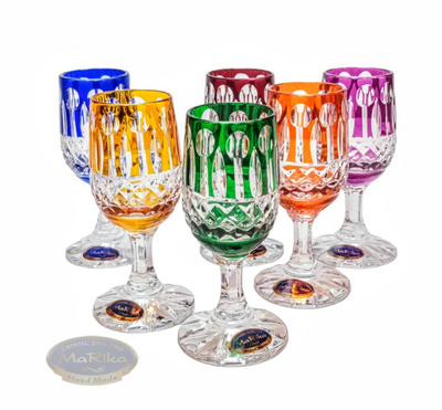 Coloured crystal vodka glasses 25 ml French