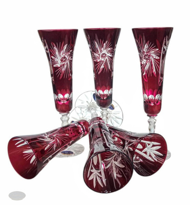 Rubinowe kryształowe kieliszki do szampana 170 ml Młynek Oliwka