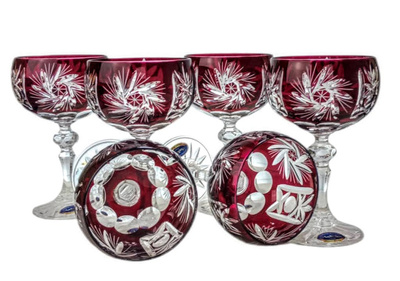 Rubinowe kryształowe kieliszki do szampana 150ml Młynek Oliwka