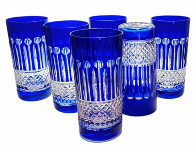 Kobaltowe kryształowe szklanki do wody i drinków 320ml Francuski