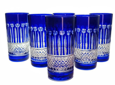 Kobaltowe kryształowe szklanki do wody i drinków 320ml Francuski