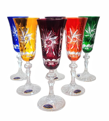 Kolorowe kryształowe kieliszki do szampana 150ml Młynek Oliwka