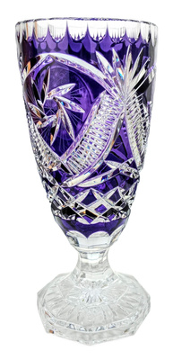 Grawerowany ametystowy kryształowy wazon 30 cm A. Mucha