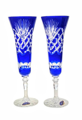 Kobaltowe kryształowe kieliszki do szampana 170 ml Ananas