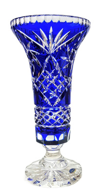 MaRika crystal Wazon kryształowy Kobaltowy 40 cm - elegancka dekoracja wnętrz z klasycznym wzorem Młynka, idealny na bukiety i stylowe aranżacje.