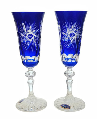 Kobaltowe kryształowe kieliszki do szampana 150 ml Młynek Oliwka