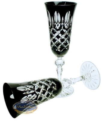 Czarne kryształowe kieliszki do szampana 150ml Krata Oliwka