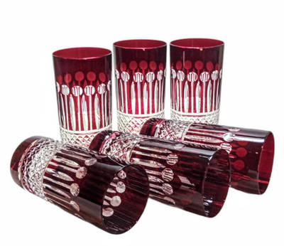 Rubinowe kryształowe szklanki do wody i drinków 320ml Francuski