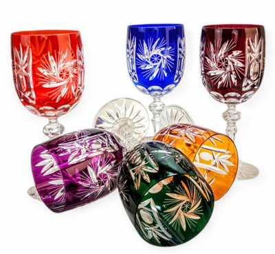 Kolorowe kryształowe kieliszki do wina 240 ml Młynek Oliwka