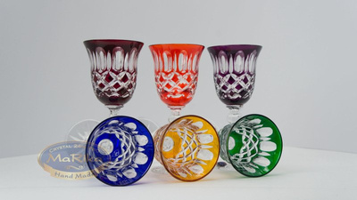 Kolorowe kryształowe kieliszki do likieru 60ml Krata Oliwka