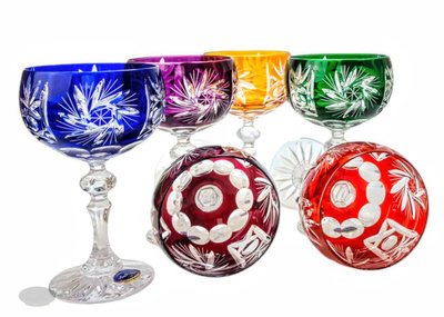 Kolorowe kryształowe kieliszki do szampana 150ml Młynek Oliwka