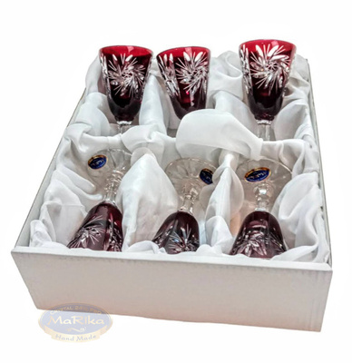 Rubinowe kryształowe kieliszki do wódki 40 ml Młynek Oliwka