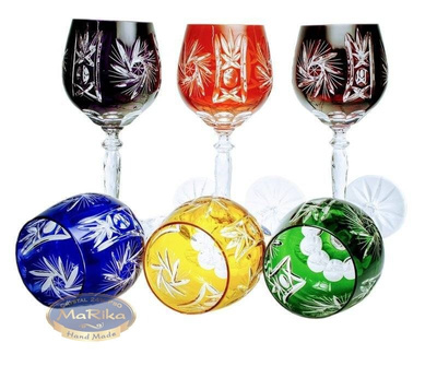 Kolorowe kryształowe kieliszki do wina 280ml Młynek Oliwka