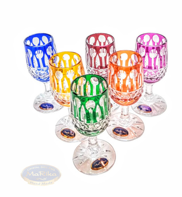 Coloured crystal vodka glasses 25 ml French