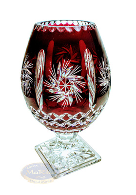 Kryształowy Rubinowy wazon na nodze Młynek Oliwka