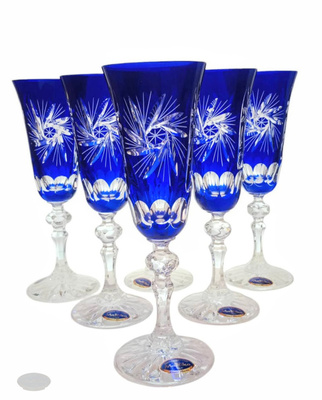Kobaltowe kryształowe kieliszki do szampana 150 ml Młynek Oliwka