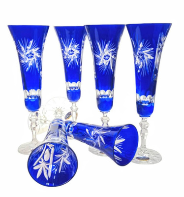 Kobaltowe kryształowe kieliszki do szampana 170 ml Młynek Oliwka