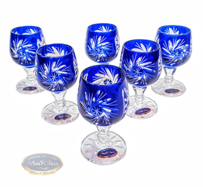 Kobaltowe kryształowe kieliszki do wódki 40 ml Młynek Oliwka